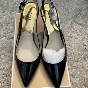 Black MK Kelsey Kitten Patent Leather Slingback Heel Pumps